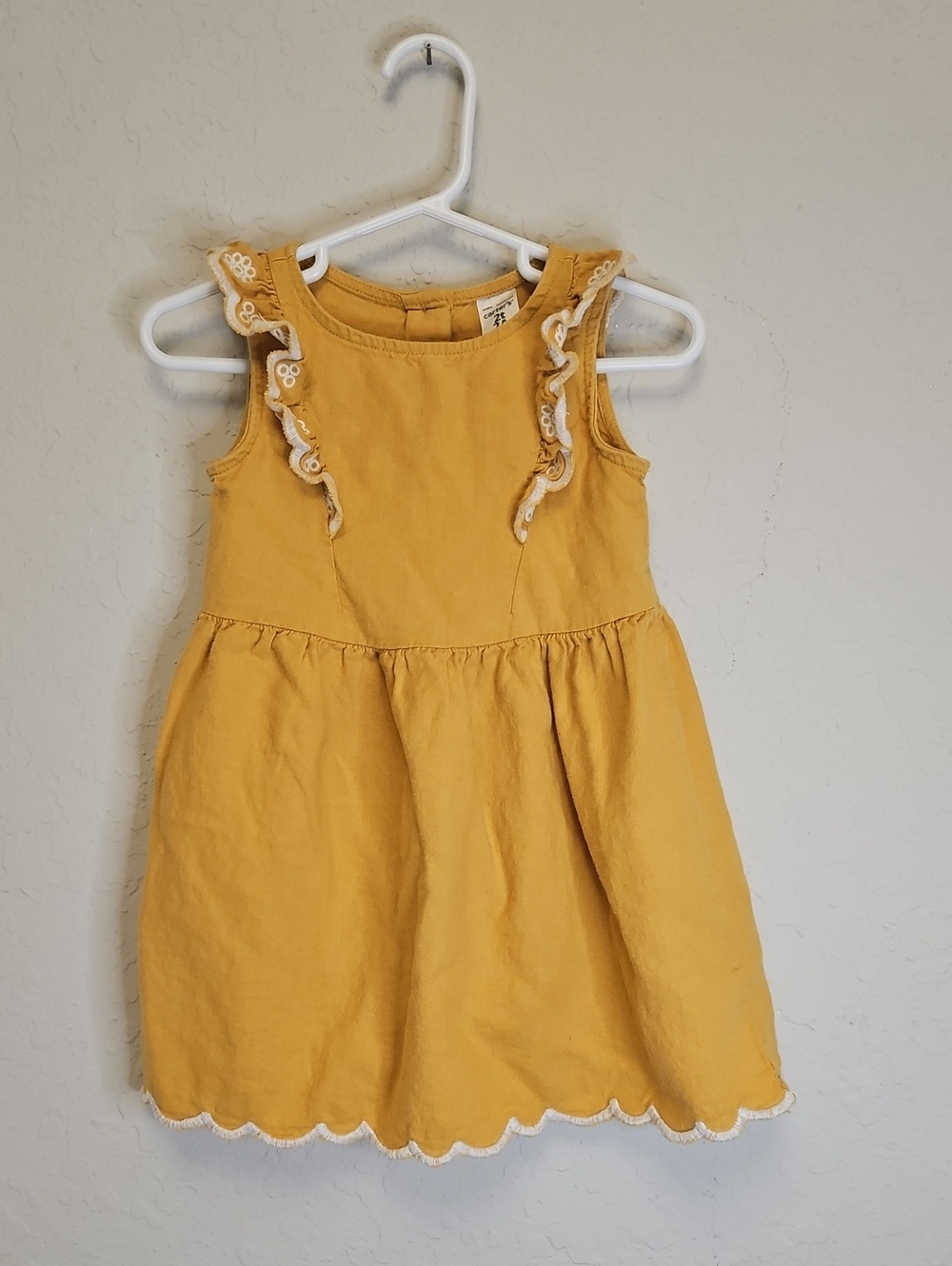 Carter's Ruffle-Trim Linen Blend Dress, Size 2T, Gold/White